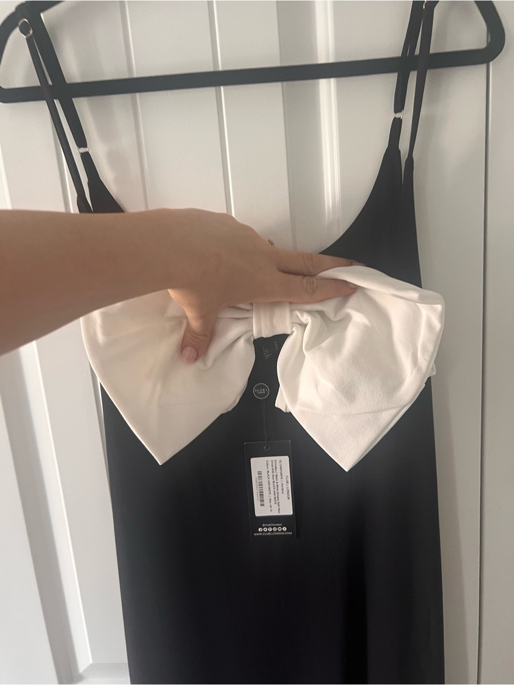 CLUB L London Emmalou Black & White Bow-Accent Strappy Maxi Evening Gown Dress - Picture 5 of 9